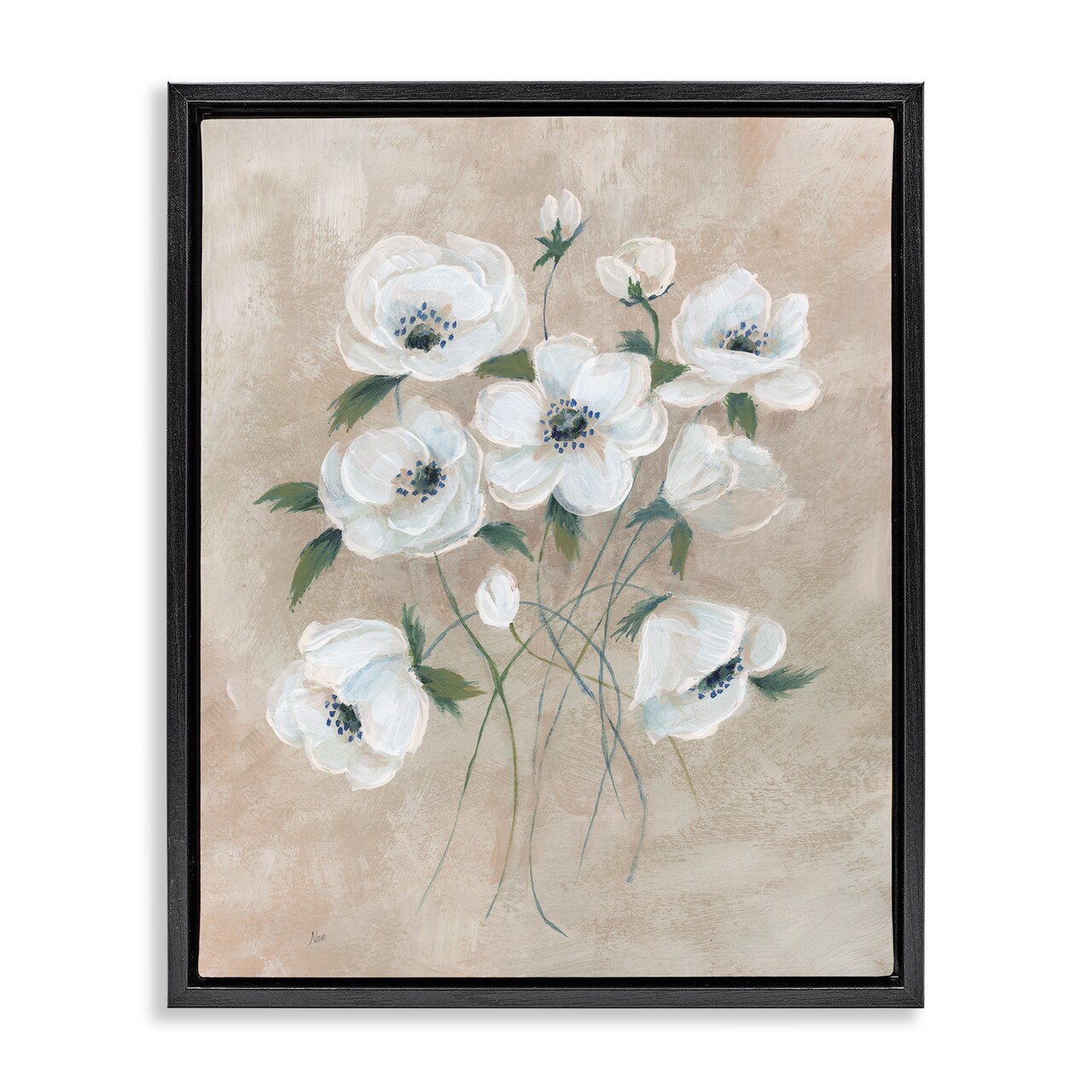 Stupell Industries Beige Neutral Flowers Floater Framed Canvas Wall Art Design by Nan
